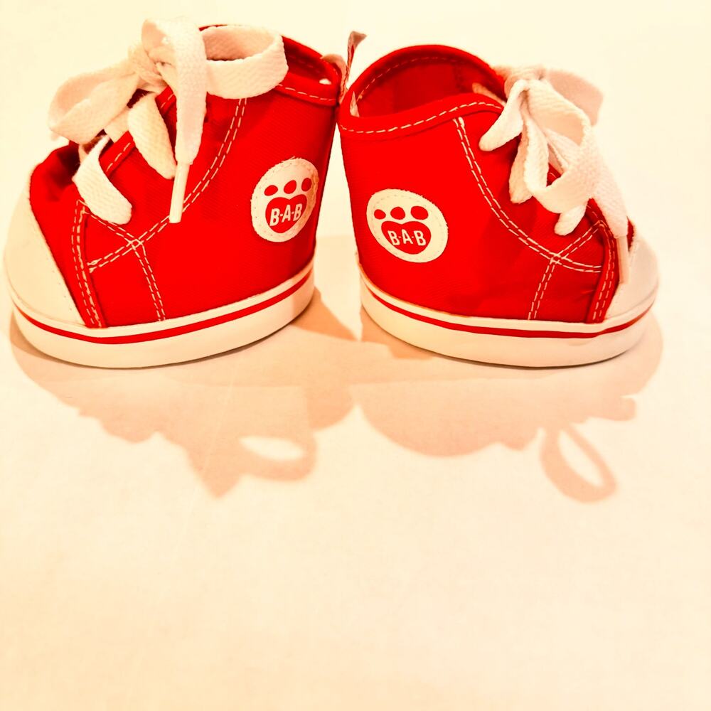 Build A Bear Clothing BAB Red & White Canvas Hi Tops Sneakers Shoes Red Logo